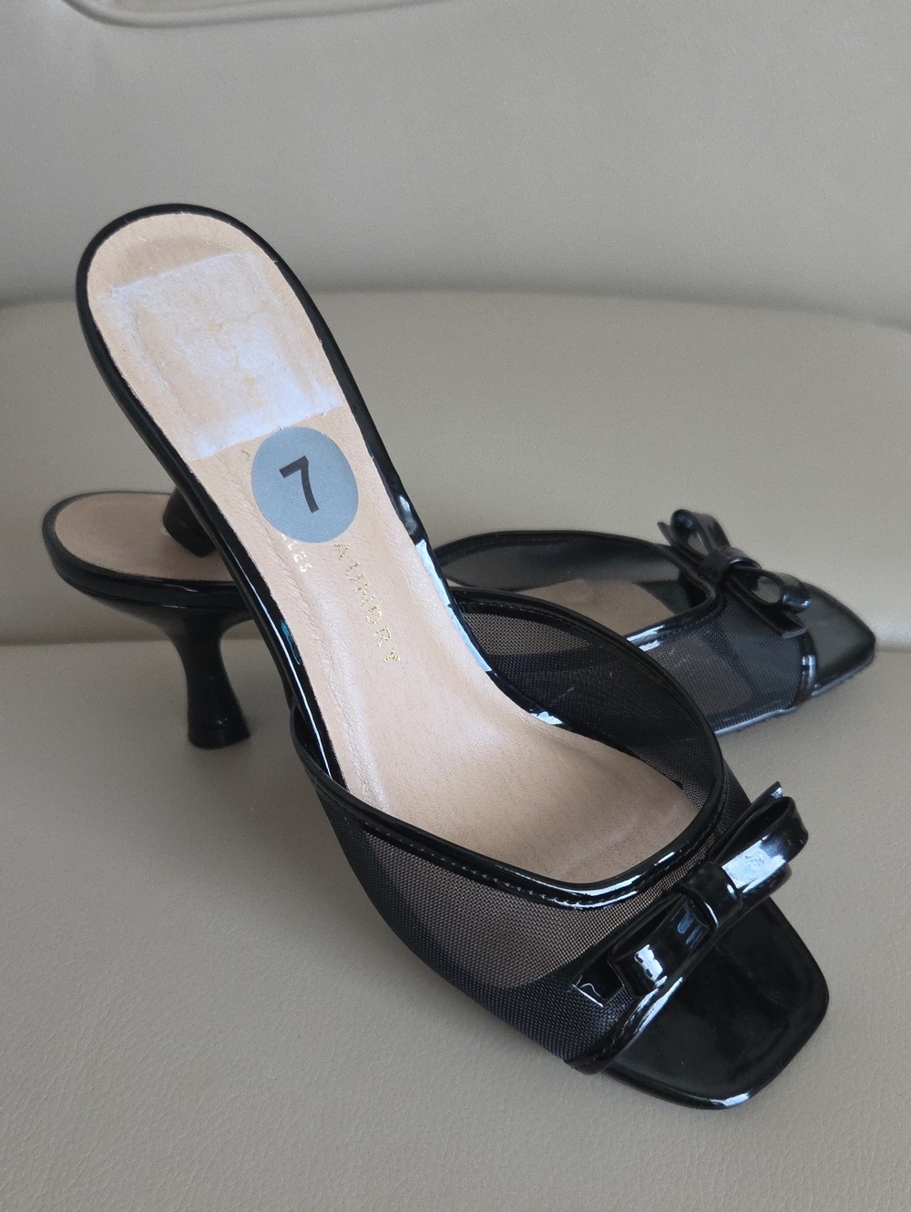 Chinese Laundry Black Peep-Toe Slide Mules with Bow Size 7